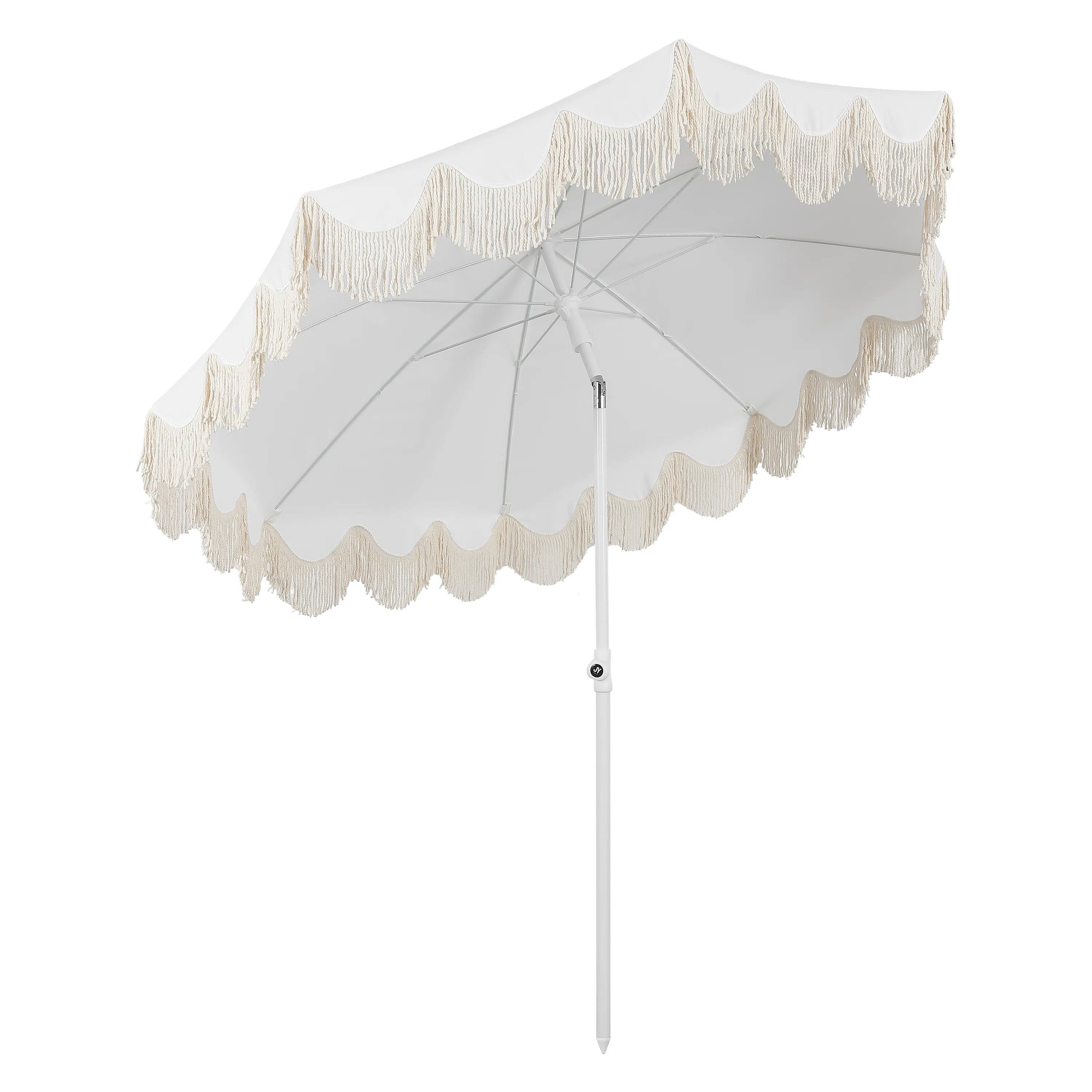 Mariner 6.5 ft. Classic Cottage Fringe Tassel Market Beach Umbrella with Push Button Tilt, Wind V... | Wayfair North America