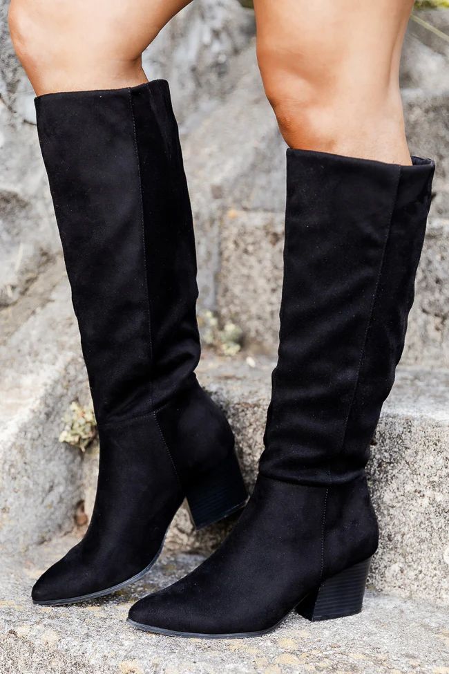 Marlee Black Pointed Toe Suede Boots | Pink Lily