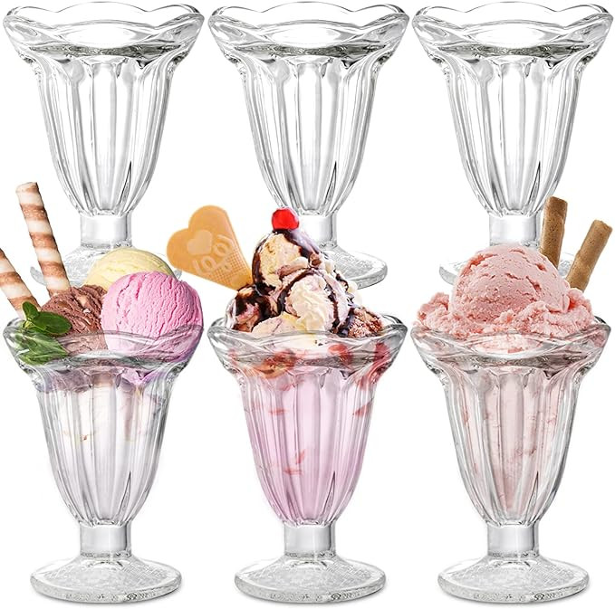 ZENFUN 6 Pack Glass Tulip Sundae Cups, 6.7 Ounce Clear Milkshakes Footed Ice Cream Cups Dessert B... | Amazon (CA)