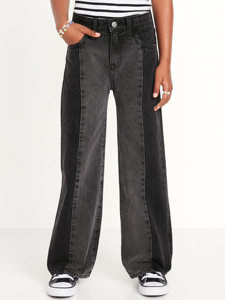 High-Waisted Baggy Two-Tone Wide-Leg Jeans for Girls | Old Navy (US)