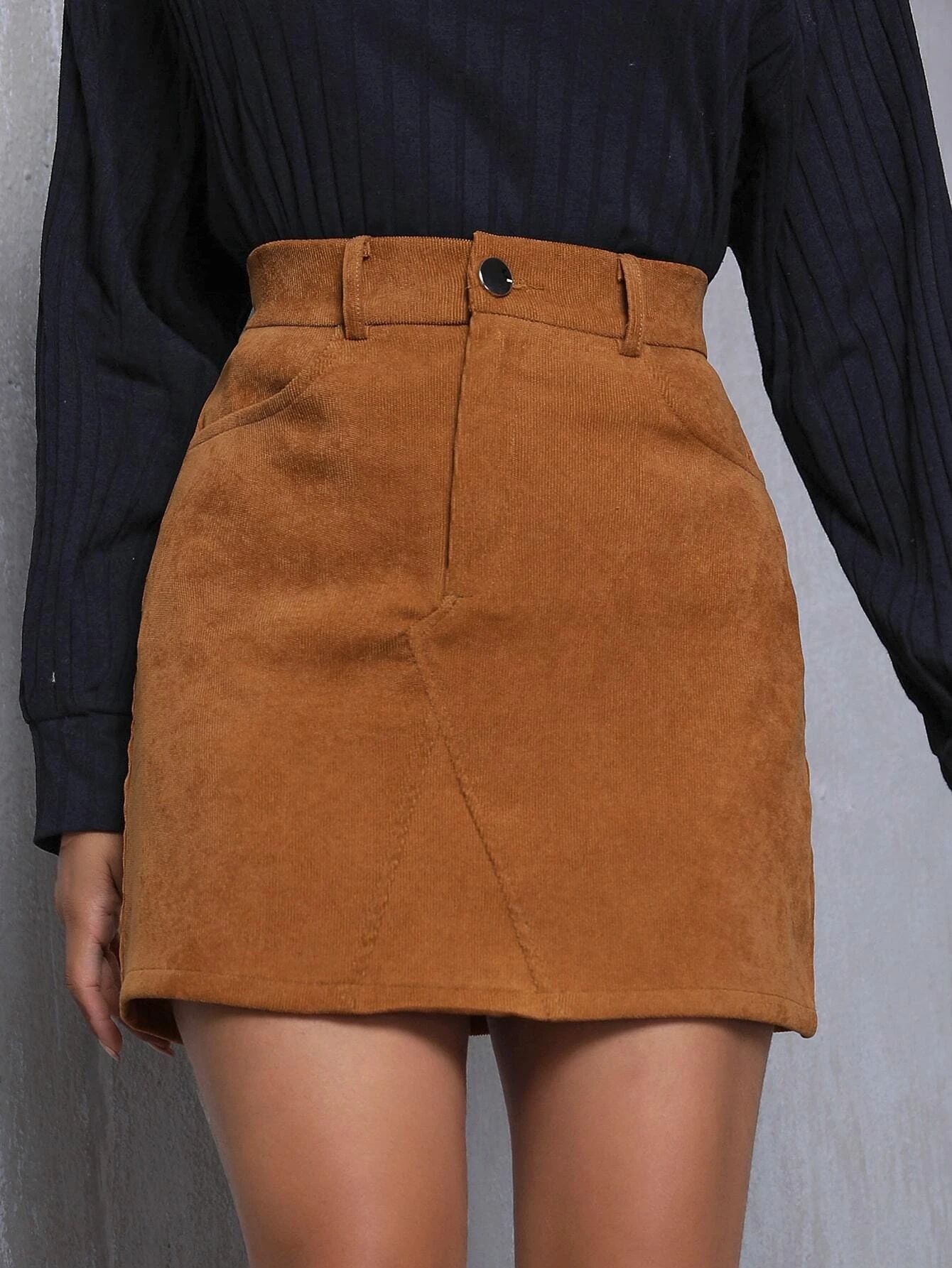 SHEIN Solid Cord Mini Skirt | SHEIN