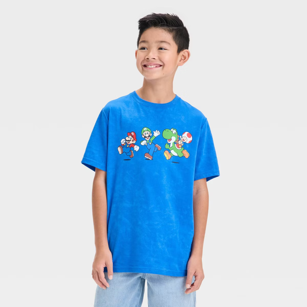 Boys' Super Mario Front and Back Short Sleeve Graphic T-Shirt - Blue | Target