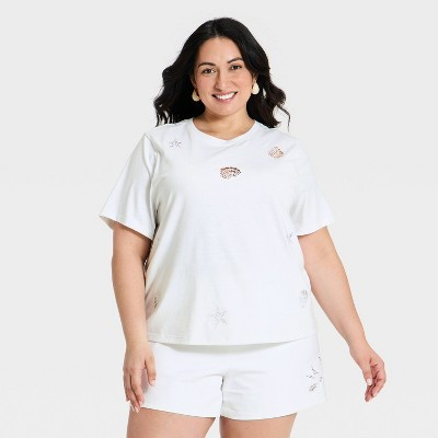 Women's Short Sleeve Round Neck Crochet T-Shirt - A New Day™ White 4X | Target
