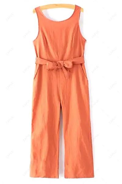 Belted Round Collar Sleeveless Knotted Jumpsuit | ZAFUL (Global)