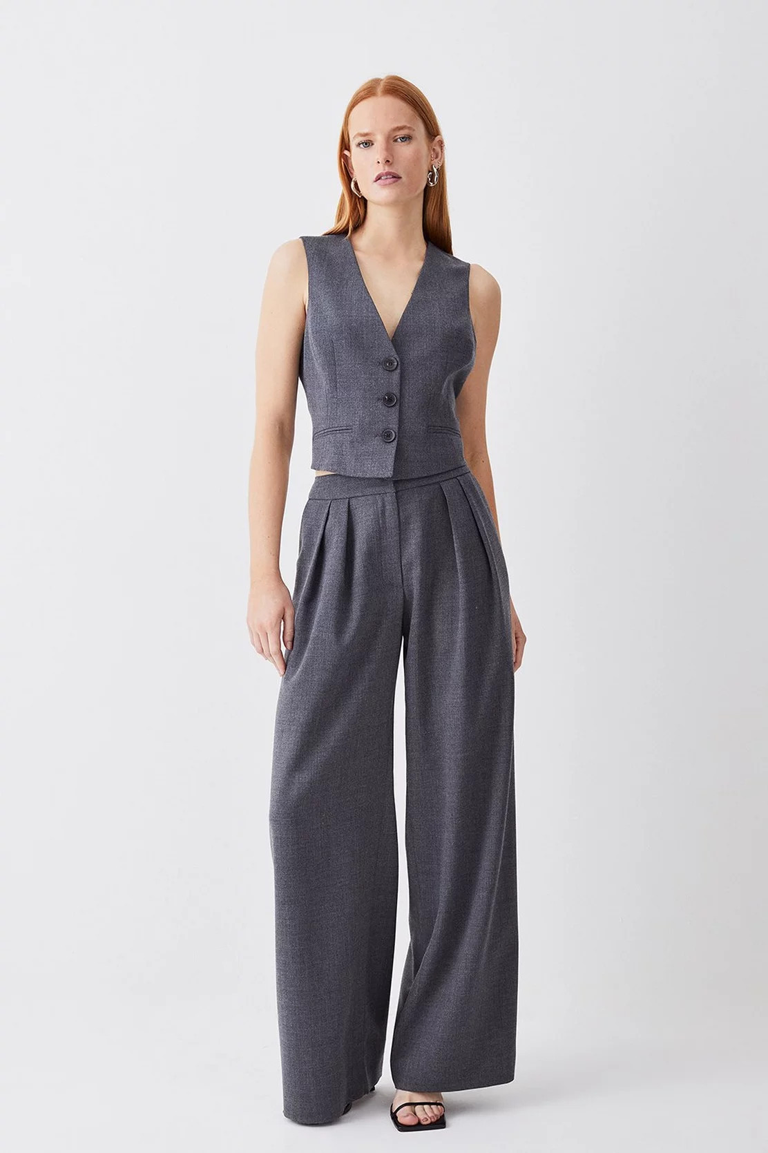 Premium Wool Flannel Pleat Detail Pants | Karen Millen US