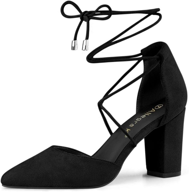 Allegra K Women's Pointed Toe Chunky Heels Lace Up Sandals Pumps | Amazon (CA)