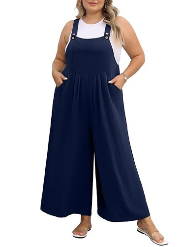 OLRIK Plus Size Rompers Casual Summer Overalls Jumpsuits For Gifts Navy Blue-3X | Amazon (US)