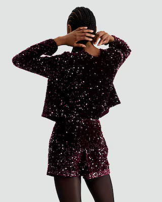 F&F  Sequin Embellished Shorts in Burgundy | Tesco F&F