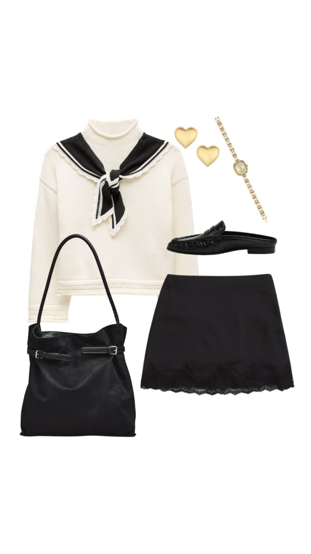 She’s PREPPY 💄🖤

Triangle scarf roll neck sweater, satin skirt, gold watch