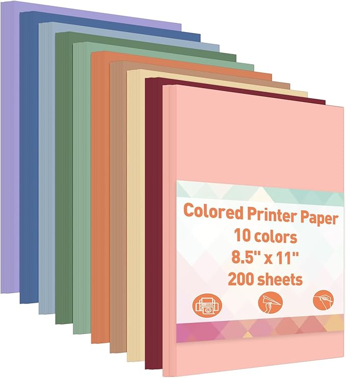 MAXECHO 8.5" x 11" Bulk Colored Copy & Print Paper, 200 Sheets 10 Assorted Colors Printer Paper C... | Amazon (US)