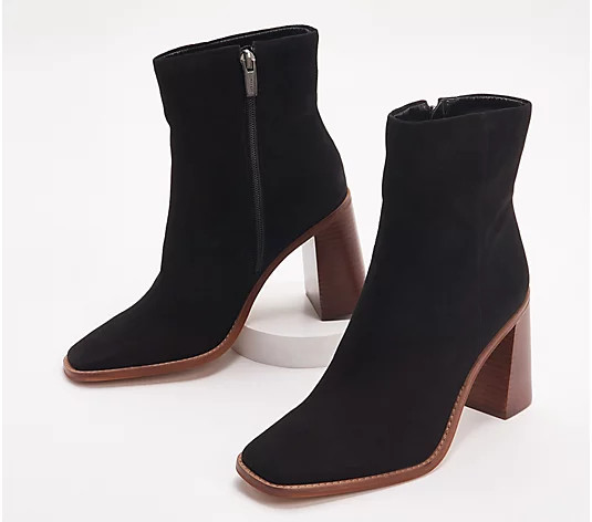 Vince Camuto Leather Square Toe Mid-Height Boot - Eshera - QVC.com | QVC