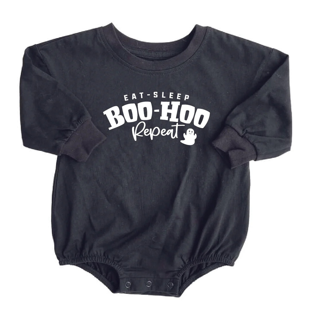 Halloween Long Sleeve Bubble Romper | Black Cat | Caden Lane