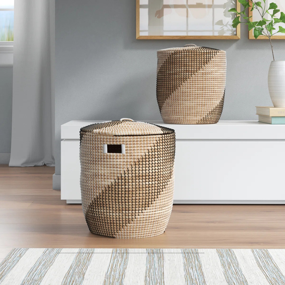 Hales Seagrass Handmade Two Toned Decorative and Functional Storage Basket with Matching Lids | Wayfair North America