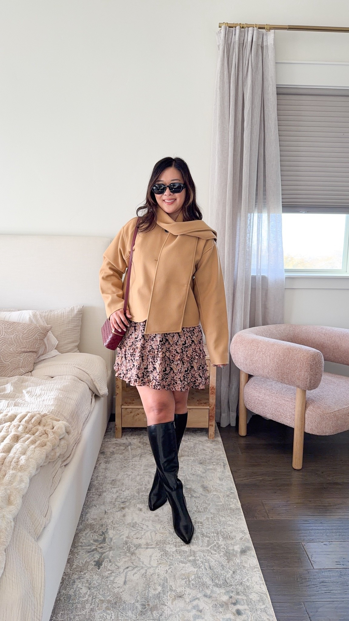 Thanksgiving / Birthday Dinner / Girls Night Outfit Idea 
Walmart Floral Dress: Medium
Scarf Coat: Medium 