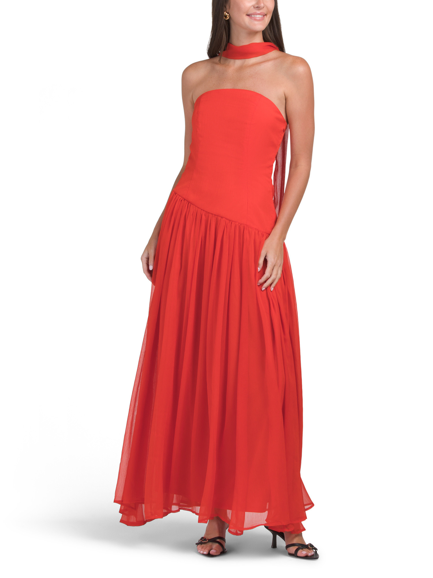 Strapless Asymmetrical Waist Gown With Neck Scarf | Clothing | Marshalls | Marshalls