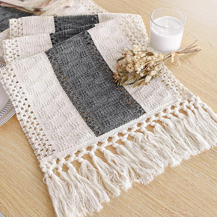 FEXIA Boho Table Runner for Christmas Home Decor with Tassels 72 Inches Long Farmhouse Grey Rusti... | Amazon (US)
