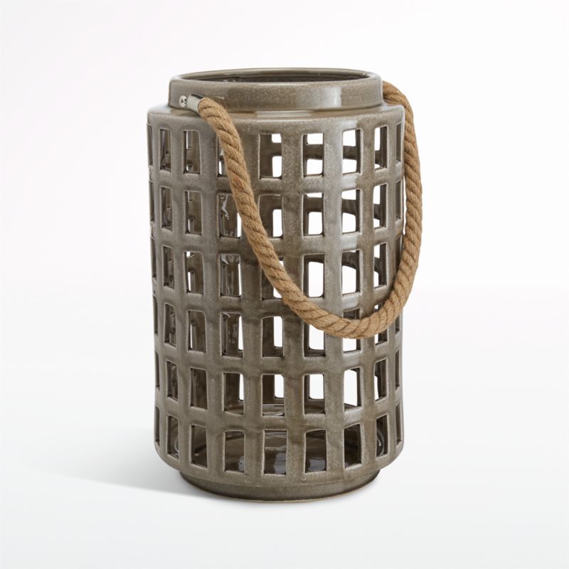 Peek 14.75" Dark Grey Ceramic Lantern + Reviews | Crate and Barrel | Crate & Barrel