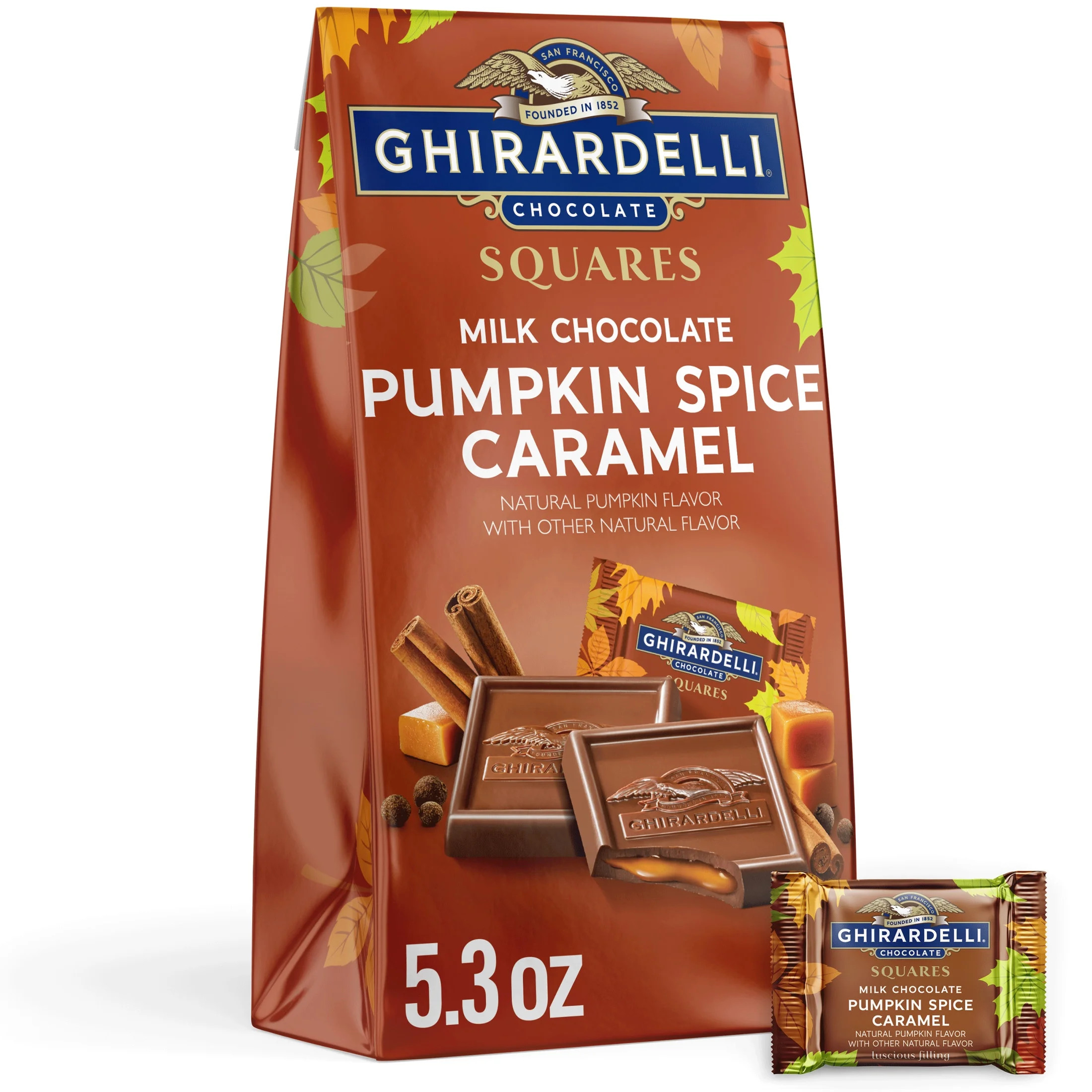 GHIRARDELLI Milk Chocolate Pumpkin Spice Caramel SQUARES, 5.3 oz Bag | Walmart (US)