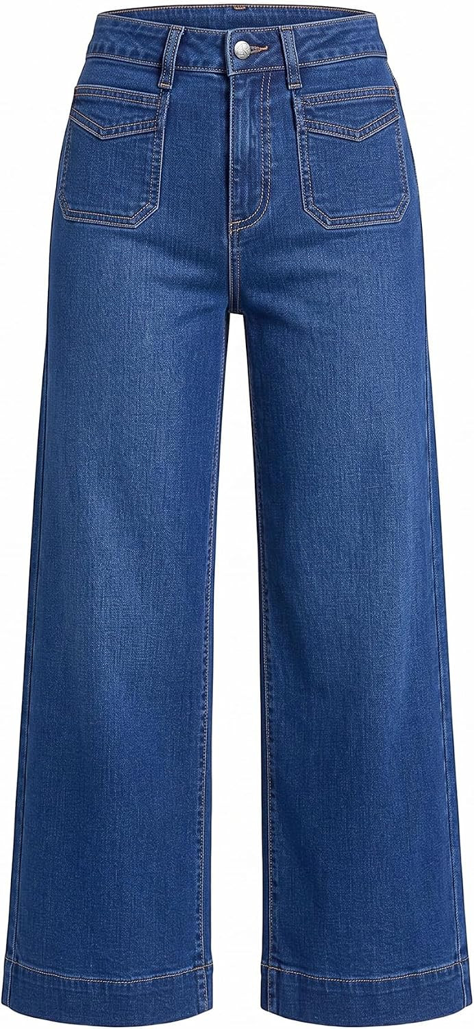 GRAPENT Women's Wide Leg Jeans High Waisted Cropped Stretchy Denim Pants | Amazon (US)