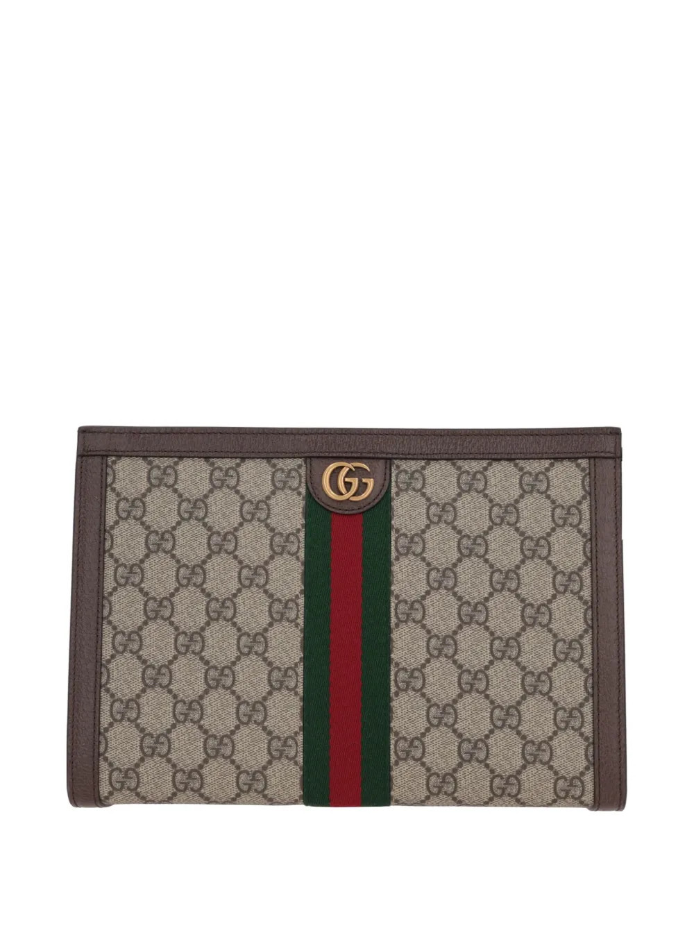 Gucci Ophidia GG Supreme Web-stripe clutch bag - Brown | Farfetch Global