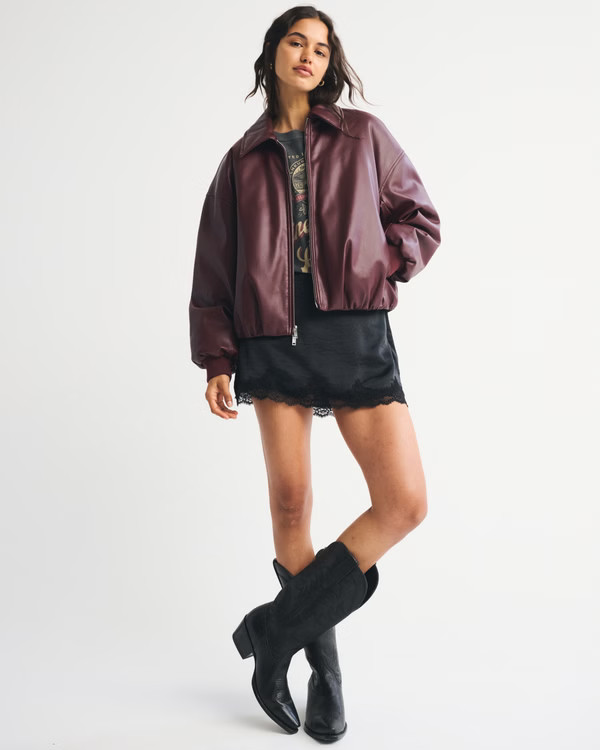 Women's Vegan Leather Bubble Hem Coat | Women's Coats & Jackets | Abercrombie.com | Abercrombie & Fitch (US)