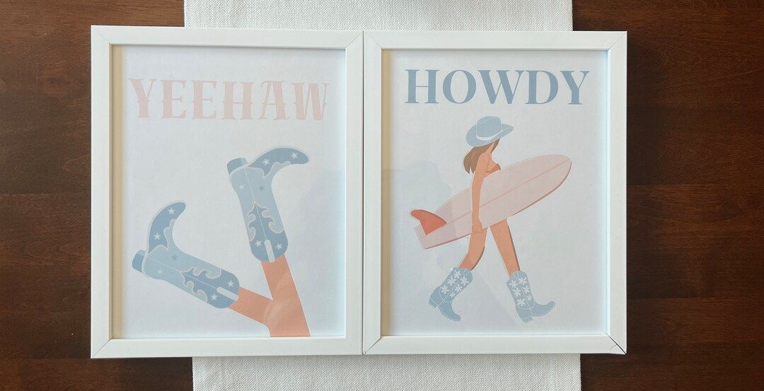 Yeehaw/ Howdy Digital Art Prints Pink and Blue Cowgirl - Etsy | Etsy (US)