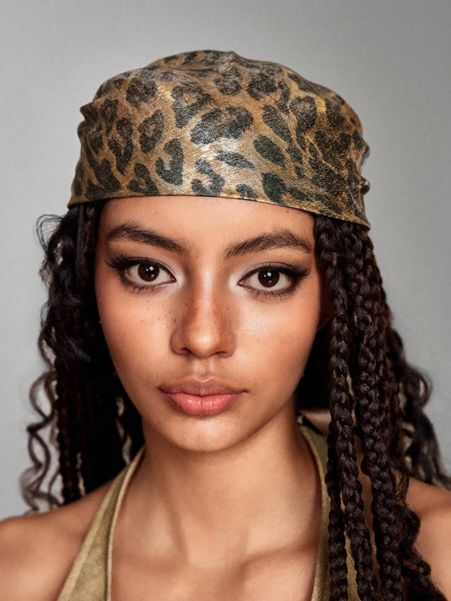 ROMWE Hippie 1pc Chic Leopard Print Headband, Y2K Style Hair Accessory, Vintage Versatile Triangl... | SHEIN