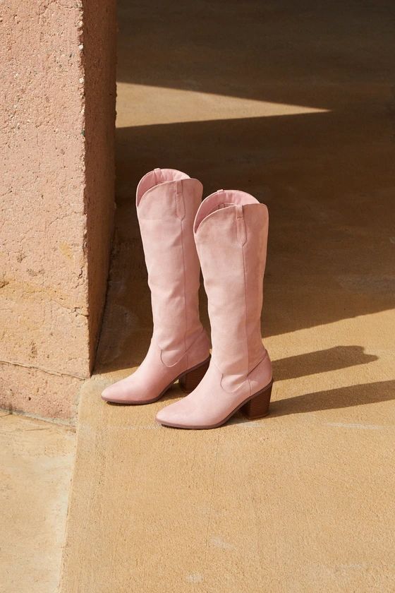 Renuu Rose Quartz Suede Pointed-Toe Knee-High Boots | Lulus (US)