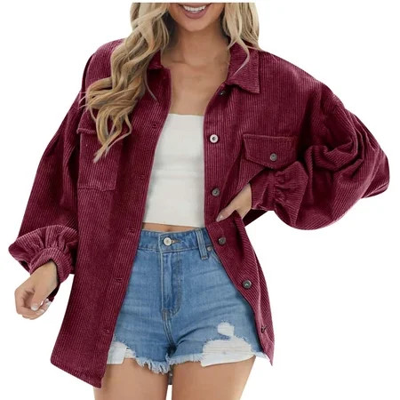 Fall Corduroy Jacket Women 2022 Long Sleeve Coats Oversized Fashion Lapel Outwear Button Down Solid  | Walmart (US)