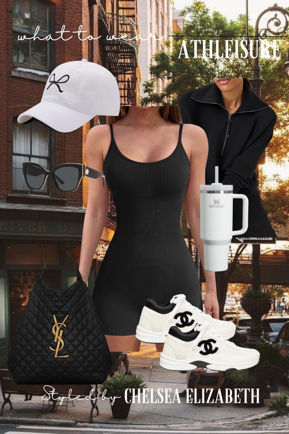 Athleisure Outfits 
‼️Go to my IG - classicchelseaelizabeth link in bio for DHGATE LINKS  (No longer linkable on LTK) 💛 CHANEL SNEAKERS & YSL BAG 

•••
Petite Style: Height 5’4, Weight 115, Bust 32DDD
Amazon Black Workout Romper - Small
Spanx Pullover Jacket - Small 
Amazon Baseball Cap 
Chanel Sneakers - 8 
Stanley Tumbler 
Tory Burch Sunglasses 
YSL Tote Bag | DHGate YSL bag | DHGate designer Saint Laurent bag 
Amazon Seamless Thong 
Aritzia Socks 
Amazon Pilates Socks 
•••
Amazon Outfits for every day | Amazon Outfits | Amazon Fashion | Amazon Fall Fashion | Everyday Outfits | Cute Outfits | Casual Chic  | Casual Outfits | Weekend Outfits | Errands Outfit | Coffee Run Outfit | Shopping Outfit | Comfy Outfits |  Comfy Sets | Comfy Chic | Monochromatic Outfit | Baseball Hat Outfit | Sneaker Outfit | Sporty Outfit | School Drop Off Outfit | Athleisure Outfits | Athleisure Outfits Amazon | Athleisure Outfits for Errands | Athleisure Summer | Athleisure Fall | Amazon Workout | Amazon Athleisure | Amazon Athletic Wear | Gym Outfit | Workout Outfit | Athletic Outfits | Athletic Wear | Theme Park Outfit | Pilates Outfit | Pilates Set | Yoga Outfit | Travel Outfit | Travel Outfit Amazon | Airport | Airport Looks | Airport Style | Airport Travel | Airport Fashion | Airport Outfit Amazon | Airport Travel Outfit Amazon | Amazon Airport Outfits |  Airplane Outfit | Airplane Travel Outfit | Plane Outfit | Comfy Travel Wear | old money looks | old money aesthetic | old money fashion | old money style | old money outfits | old money style women | neutral outfit | neutral style | classic style | classic outfits | chic outfits | chic style | casual chic | quiet luxury | minimalist | minimalist fashion | capsule wardrobe | petite outfits | designer look for less | look for less | save or splurge | save vs splurge | splurge or save | designer inspired | dupes | designer dupes | designer | 

#LTKActive #LTKFindsUnder50 #LTKOver40 #LTKItBag #LTKPetite #LTKFindsUnder100 #LTKTravel #LTKSeasonal #LTKU #LTKStyleTip #LTKShoeCrush