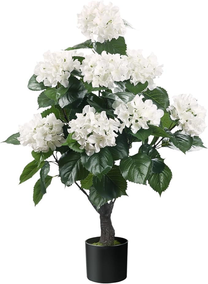Romantic Season 38" Artificial Hydrangea Tree in Pot, Faux Potted Silk Hydrangea Plant for Indoor... | Amazon (US)