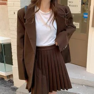 Plain Blazer / Pleated Skirt | YesStyle Global