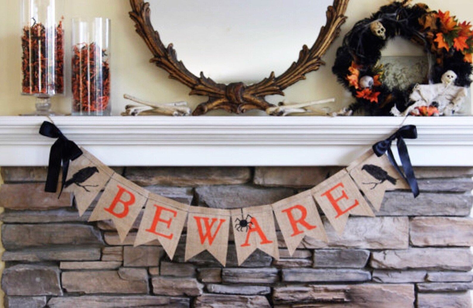 BEWARE halloween burlap banner, halloween decor, halloween decorations, halloween garland, hallow... | Etsy (US)