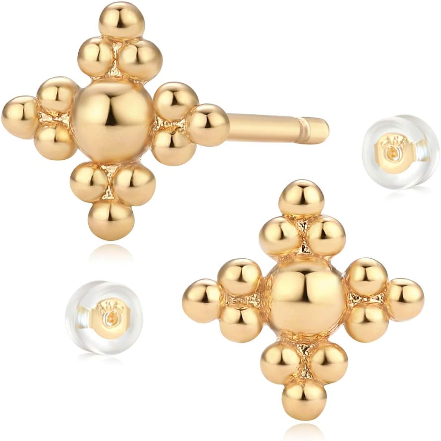 Amazon.com: MYEARS Women Gold Stud Earrings Trio Bead Cluster Flower 14K Gold Filled Small Boho M... | Amazon (US)
