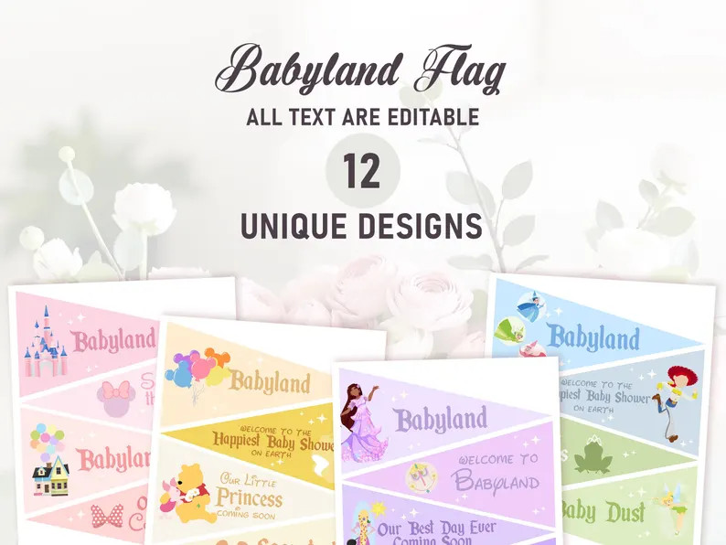 Babyland editable flag centerpiece, Babyland flag centerpiece, Minnie editable flag centerpiece, ... | Etsy (US)