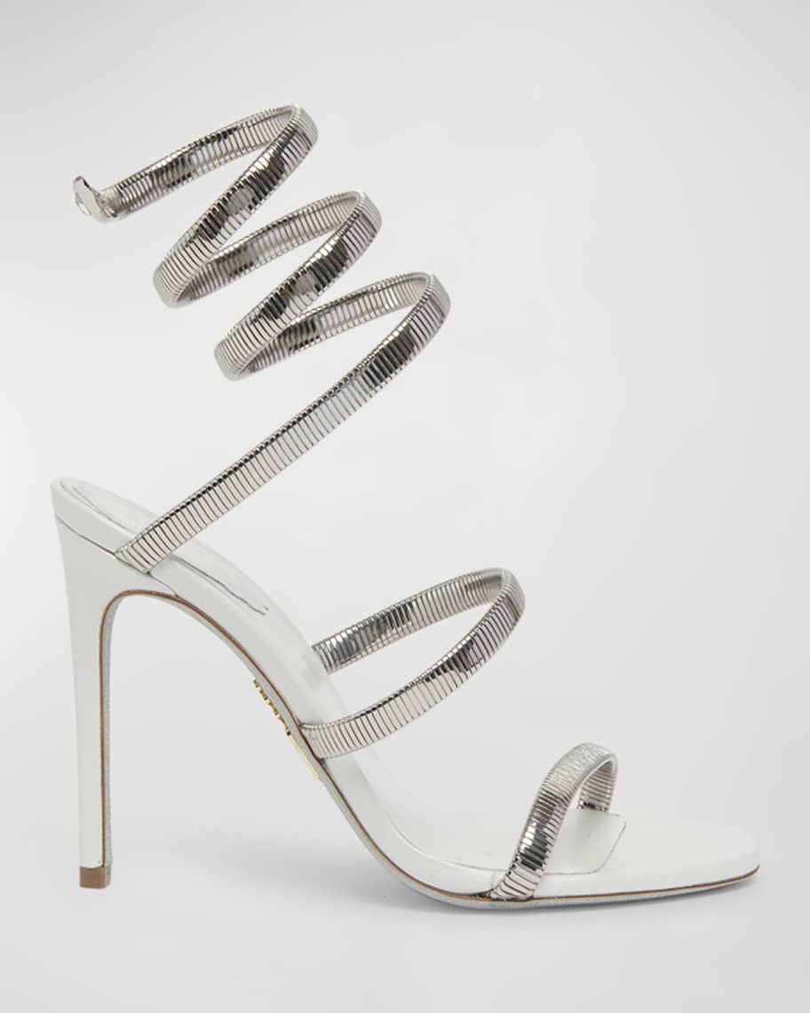 Rene Caovilla Juniper Metallic Snake-Wrap Stiletto Sandals | Neiman Marcus
