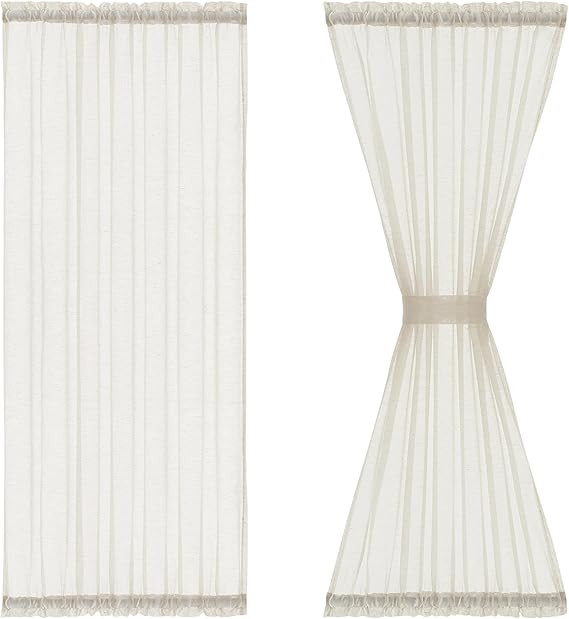 FMFUNCTEX Linen Sheer French Door Curtain Panels 72 Inch Long Flax Linen Double Window Draperies ... | Amazon (US)