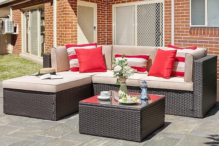 Vongrasig 5 Piece Patio Furniture Sets, Outdoor Patio Set Sectional Sofa, All-Weather PE Rattan O... | Amazon (US)