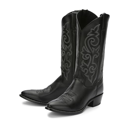 Justin Buck 13" Cowboy Boots for Men - Durable Premium Full-Grain Leather Round Toe Western Boots Build with Cushioned Insole & Full Welt Construction, Black - 8.5 D | Amazon (US)
