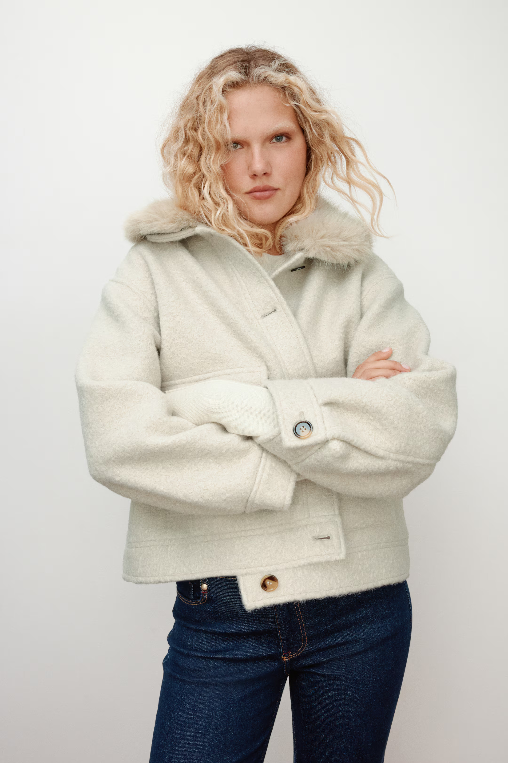 Twill Jacket with Fluffy Collar | H&M (US + CA)