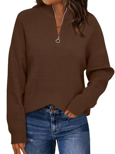 LILLUSORY Womens Quarter Zip Striped Oversized Fall Sweater | Amazon (US)