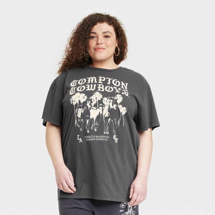 Women's Compton Cowboys Short Sleeve Oversized Graphic T-Shirt - Black | Target
