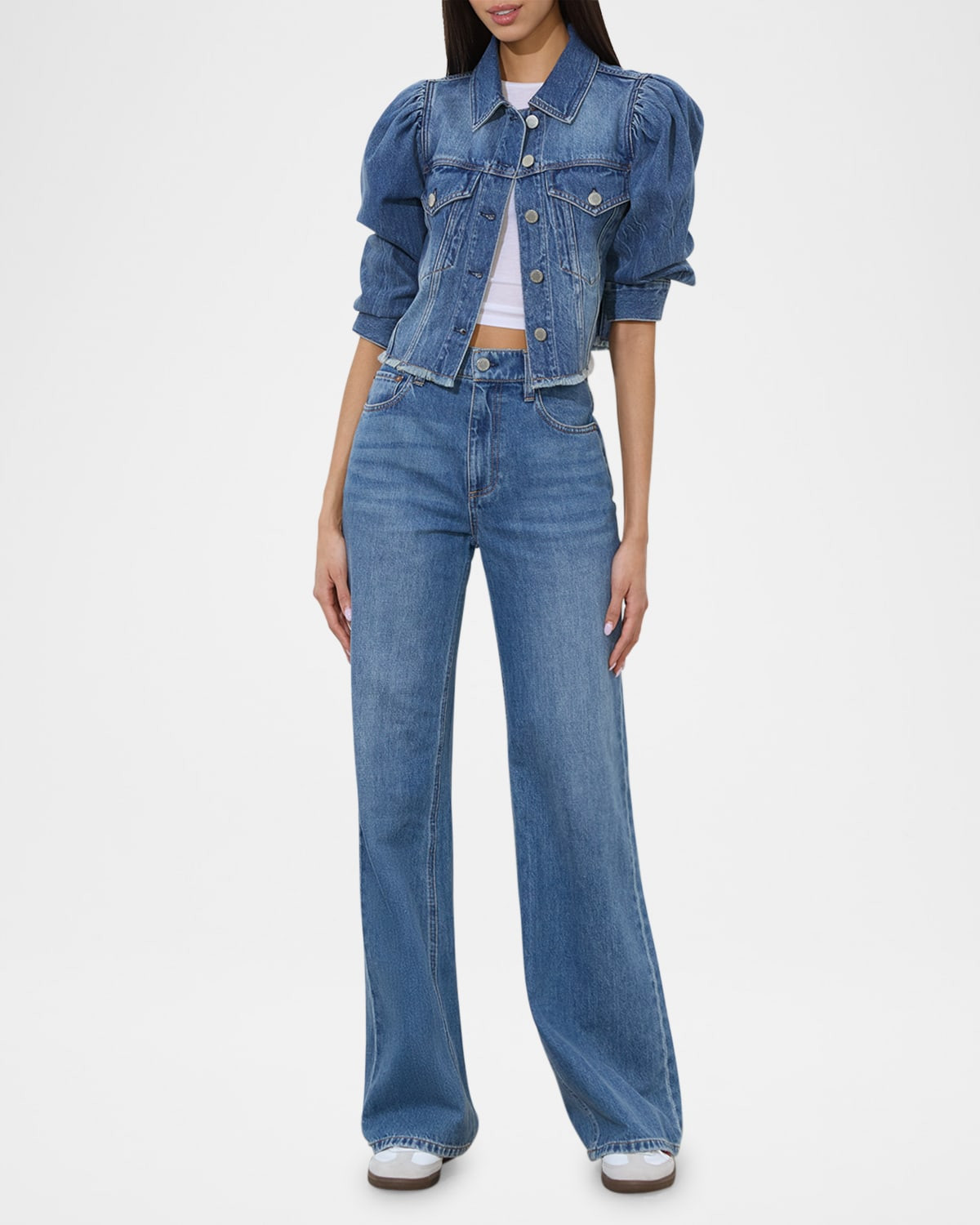 Lana Puff-Sleeve Denim Jacket | Neiman Marcus