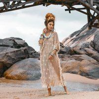 Flame Cotton Hand Crochet Kaftan Tunic Dress Pullover Beach Coverup Festival Summer Handmade | Etsy (US)