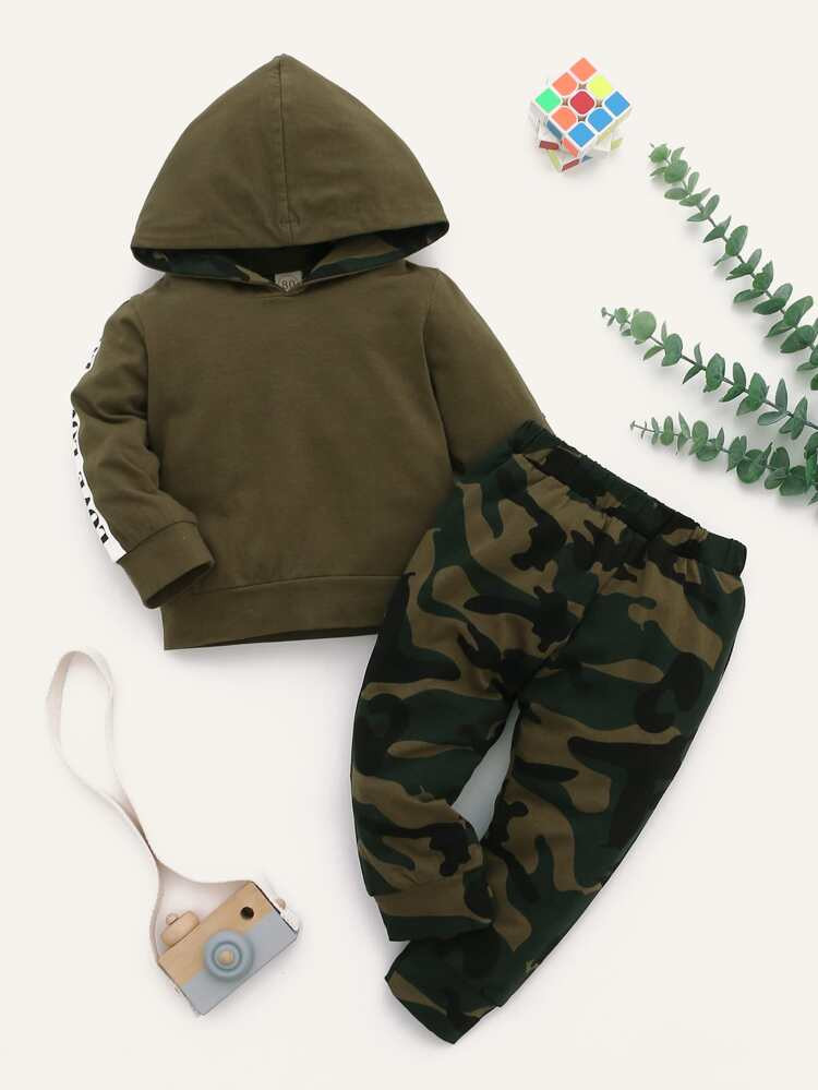 Baby Boy Letter Graphic Hoodie & Camo Print Sweatpants | SHEIN