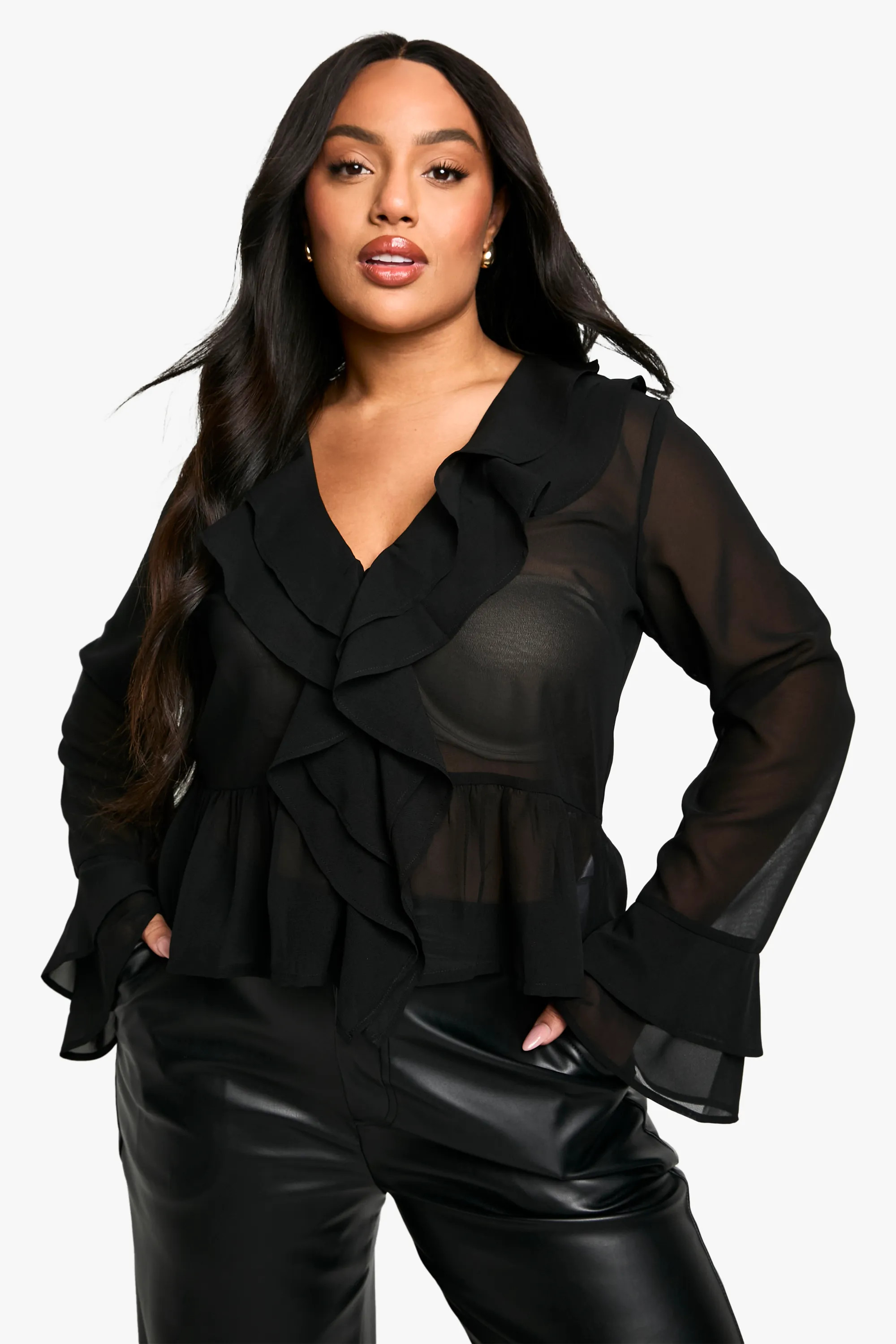 Tops | Plus Woven Ruffle Blouse | boohoo | Boohoo.com (UK & IE)
