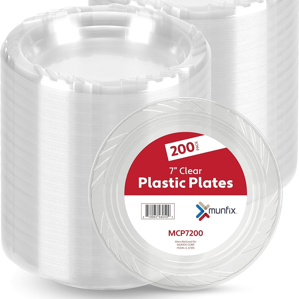 Munfix 7 Inch Clear Plastic Plates 200 Bulk Pack - Disposable Cake Plates for Dessert & Appetizer... | Amazon (US)