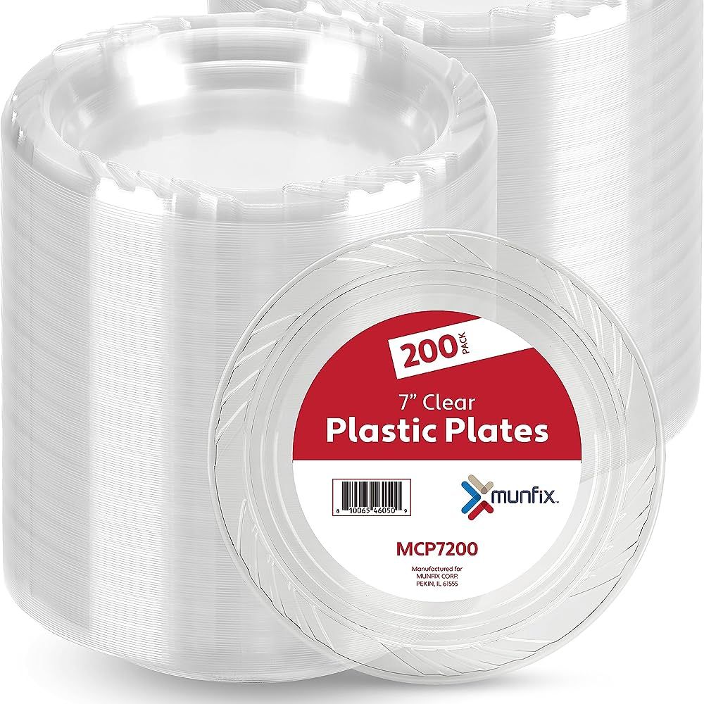 Munfix 7 Inch Clear Plastic Plates 200 Bulk Pack - Disposable Cake Plates for Dessert & Appetizer... | Amazon (US)