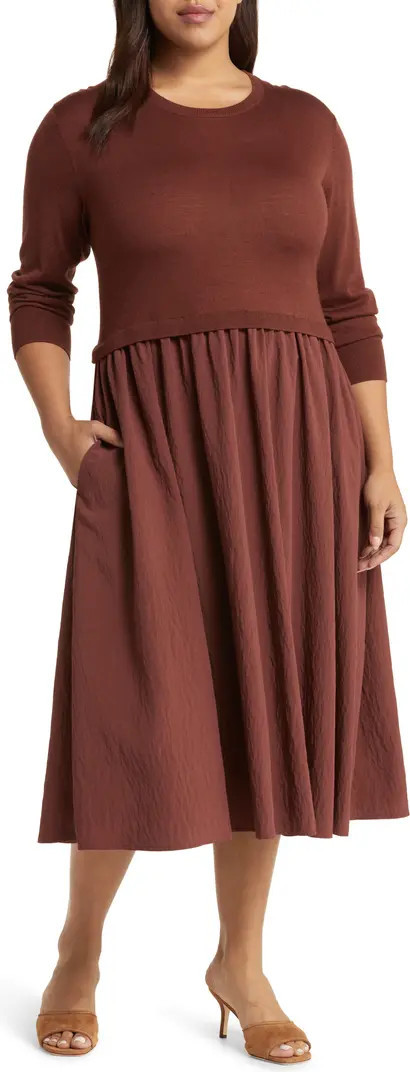 Mixed Media Long Sleeve Dress | Nordstrom