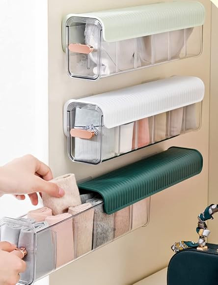 Socks Underwear Wall Mount Drawer Organizer, Switchable 6 Cell Drawer Acrylic Organizers Self-Adh... | Amazon (US)